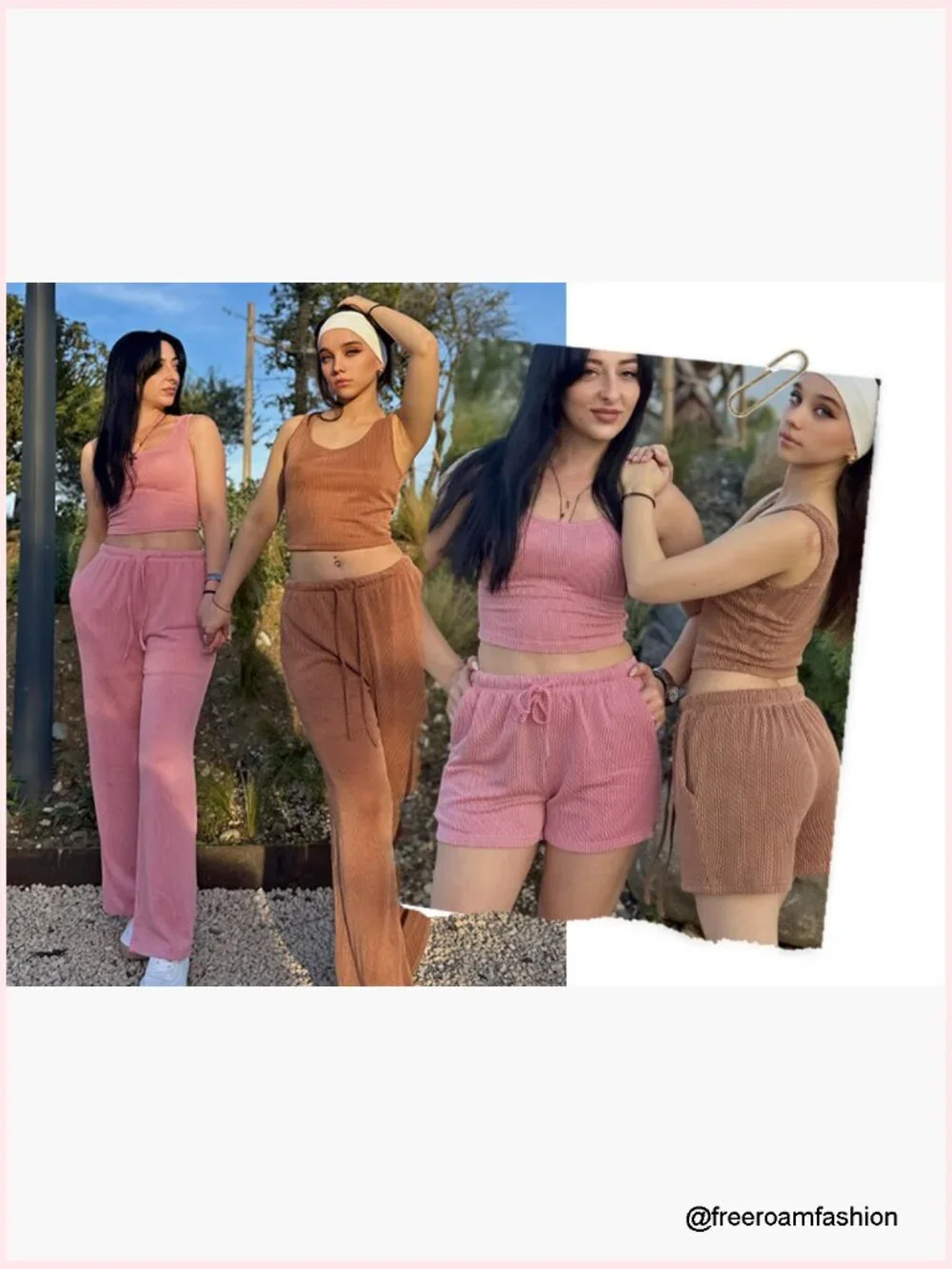 3 Piece Lounge Set Crop Top Shorts & Pants Ribbed Knit Vacation Outfit - Picture 6 of 7
